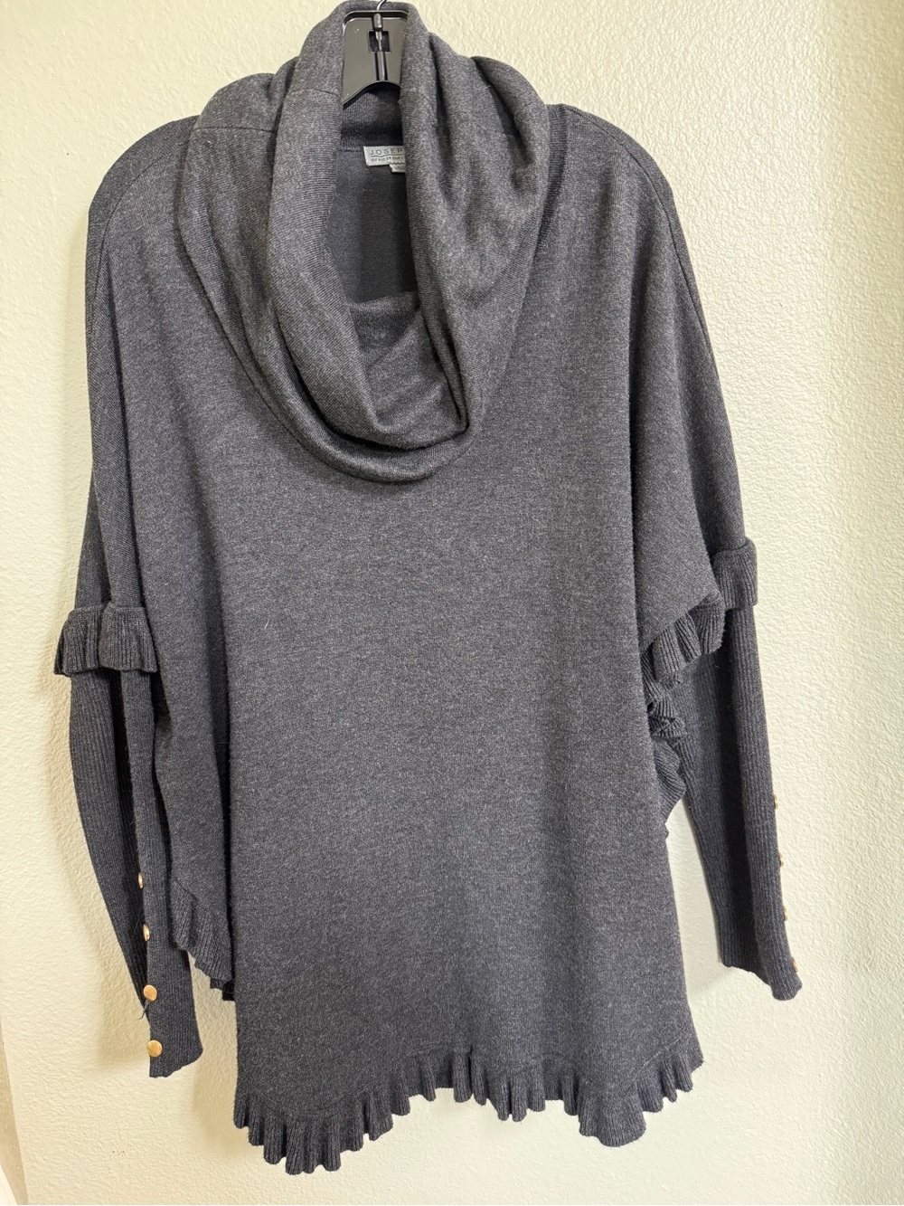 Joseph A. Charcoal Gray Cowl Neck Poncho Sweater Ruffle Hem